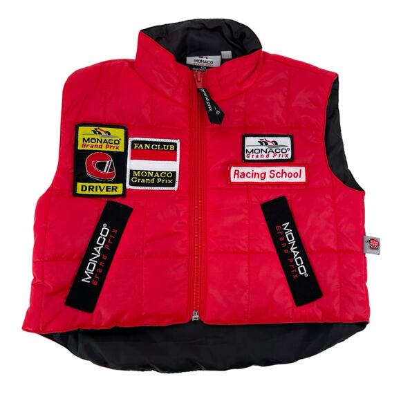 F1 Monaco Grand Prix Red Black Puffer Vest Racing Driver Halloween Baby Size 1/2 - Picture 1 of 10